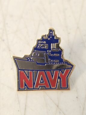 Vintage US NAVY Battleship Boat Ship Sailor Naval Enamel Lapel Hat Pin USN